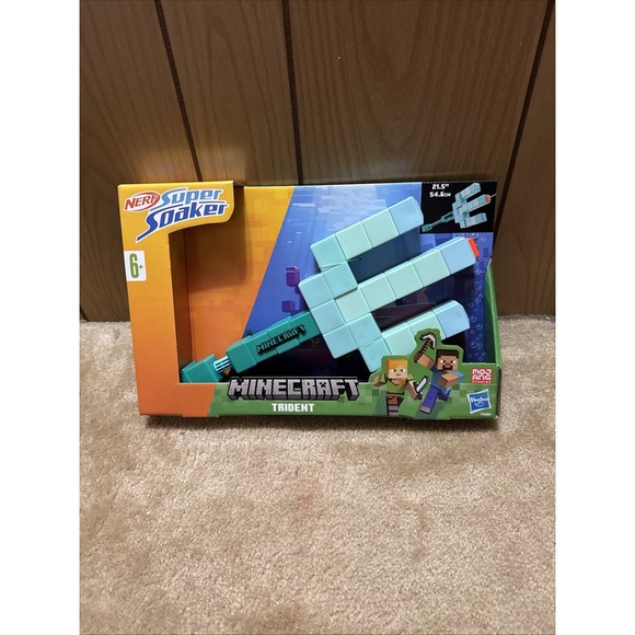 Nerf Other - Nerf Super Soaker Minecraft Trident - Pull Back Plunger Handle Kids NIB